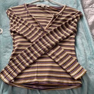v cut striped long sleeve